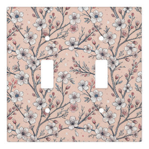 Pink Cherry Blossom Sakura Pattern on Pink Light Switch Cover