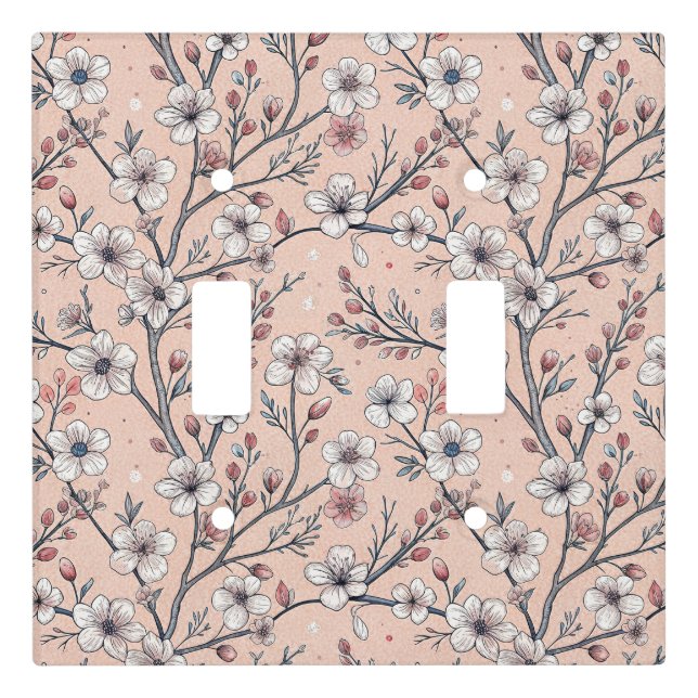 Pink Cherry Blossom Sakura Pattern on Pink Light Switch Cover (Front)