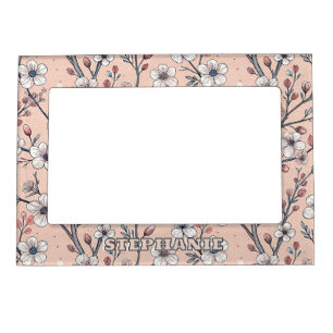 Pink Cherry Blossom Sakura Pattern on Pink Magnetic Frame