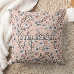 Pink Cherry Blossom Sakura Pattern on Pink Throw Pillow