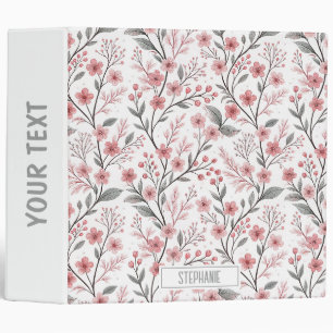 Pink Cherry Blossom Sakura Pattern on White (1) 3 Ring Binder