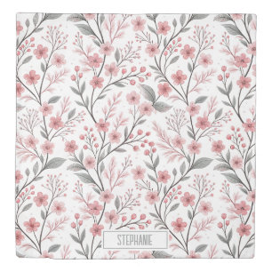 Pink Cherry Blossom Sakura Pattern on White (1) Duvet Cover