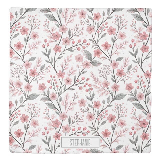 Pink Cherry Blossom Sakura Pattern on White (1) Duvet Cover (Front)