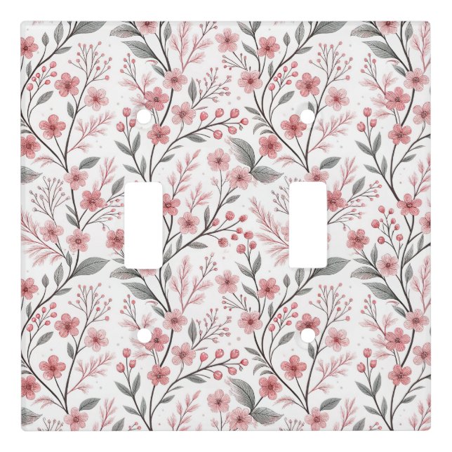 Pink Cherry Blossom Sakura Pattern on White (1) Light Switch Cover (Front)