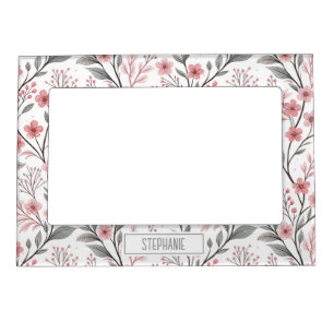 Pink Cherry Blossom Sakura Pattern on White (1) Magnetic Frame