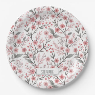 Pink Cherry Blossom Sakura Pattern on White (1) Paper Plates