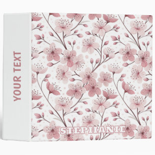 Pink Cherry Blossom Sakura Pattern on White (2) 3 Ring Binder