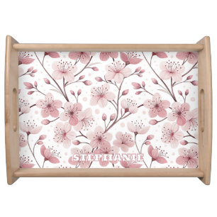 Pink Cherry Blossom Sakura Pattern on White (2) Serving Tray