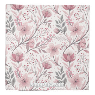 Pink Cherry Blossom Sakura Pattern on White (3) Duvet Cover