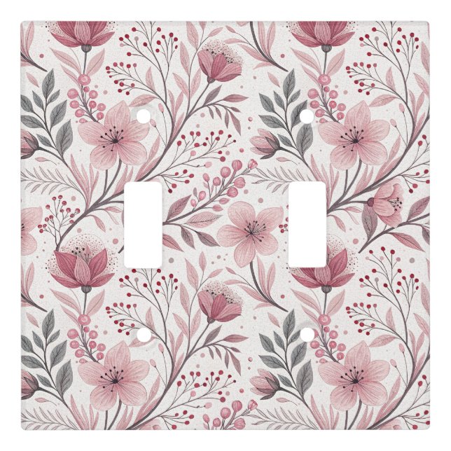 Pink Cherry Blossom Sakura Pattern on White (3) Light Switch Cover (Front)