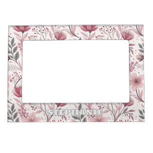 Pink Cherry Blossom Sakura Pattern on White (3) Magnetic Frame