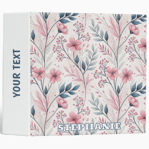 Pink Cherry Blossom Sakura Pattern on White (4) 3 Ring Binder