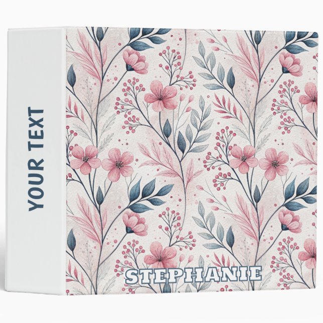 Pink Cherry Blossom Sakura Pattern on White (4) 3 Ring Binder (Front/Spine)