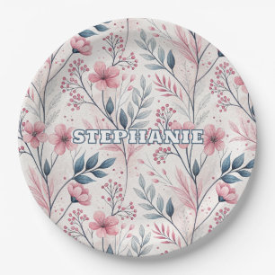 Pink Cherry Blossom Sakura Pattern on White (4) Paper Plates