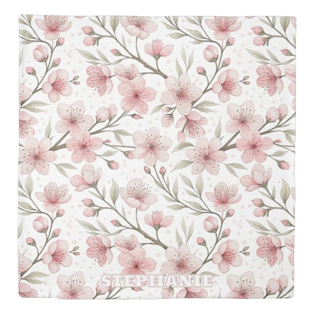 Pink Cherry Blossom Sakura Pattern on White (5) Duvet Cover (Front)