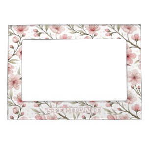 Pink Cherry Blossom Sakura Pattern on White (5) Magnetic Frame