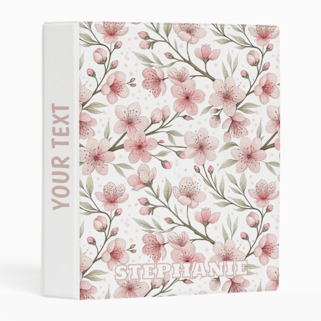 Pink Cherry Blossom Sakura Pattern on White (5) Mini Binder (Front/Spine)
