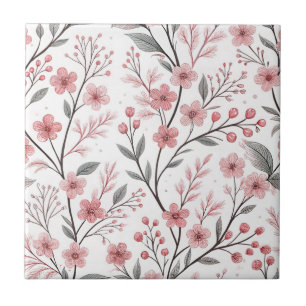 Pink Cherry Blossom Sakura Pattern on White Ceramic Tile