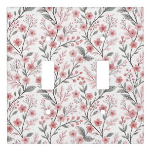 Pink Cherry Blossom Sakura Pattern on White Light Switch Cover