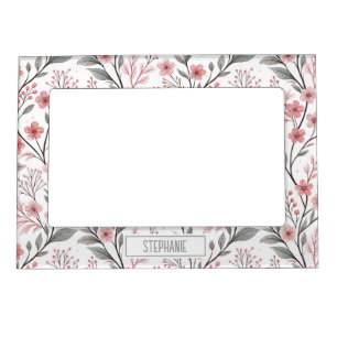 Pink Cherry Blossom Sakura Pattern on White Magnetic Frame