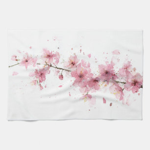 Pink Cherry Blossom Sakura Watercolor Floral Boho Kitchen Towel