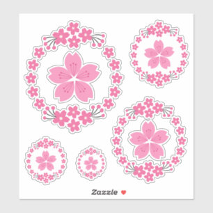 Pink Cherry Blossom Sakura Wreath Japanese Floral Sticker
