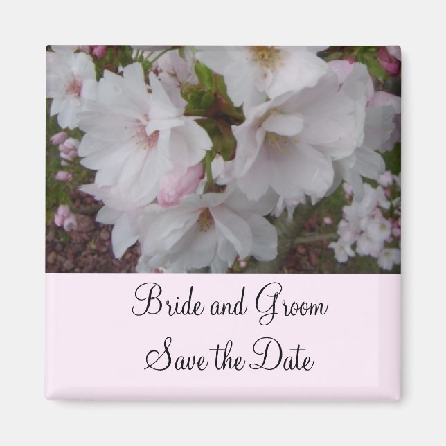 Pink Cherry Blossom Save the Date Magnet (Front)