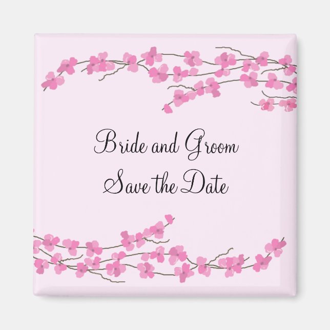 Pink Cherry Blossom Save the Date Magnet (Front)