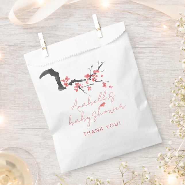 Pink Cherry Blossom Script Baby Shower Favor Bag (Clipped)
