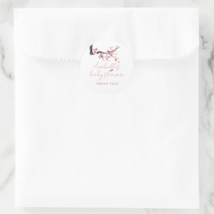 Pink Cherry Blossom Script Baby Shower Thank You Classic Round Sticker