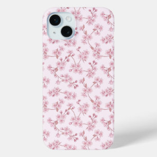 Pink Cherry Blossom Seamless Floral Pattern iPhone 15 Plus Case