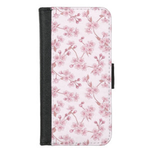 Pink Cherry Blossom Seamless Floral Pattern iPhone 8/7 Wallet Case
