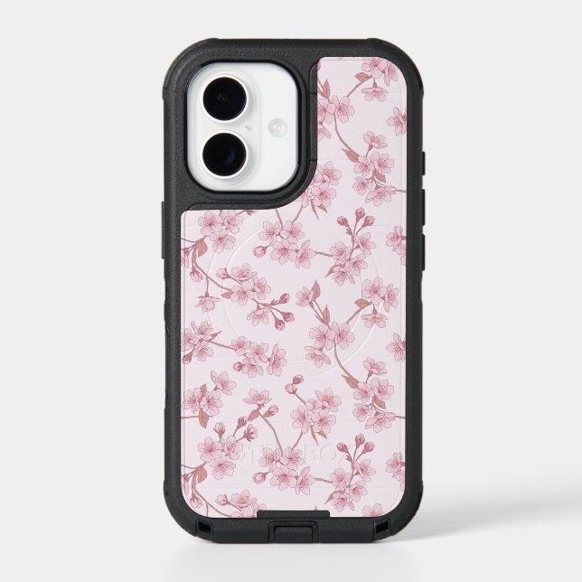Pink Cherry Blossom Seamless Floral Pattern Otterbox iPhone Case (Back)