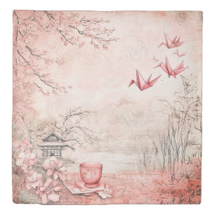 Pink Cherry Blossom Serenity Landscape (1) Duvet Cover