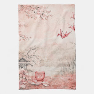 Pink Cherry Blossom Serenity Landscape (1) Kitchen Towel