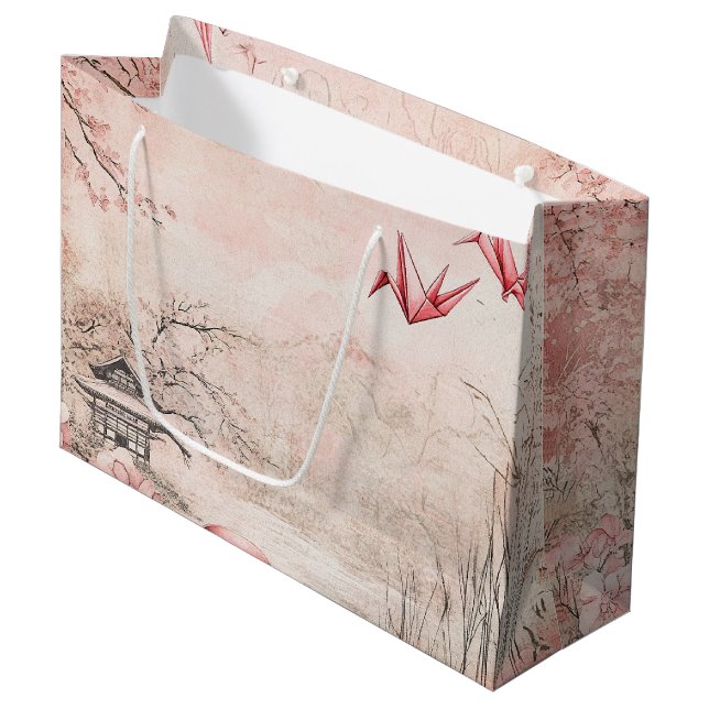 Pink Cherry Blossom Serenity Landscape  (1) Large Gift Bag (Front Angled)