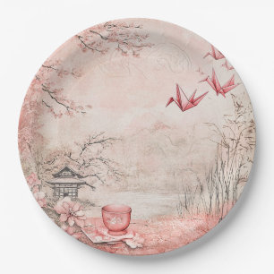 Pink Cherry Blossom Serenity Landscape  (1) Paper Plates