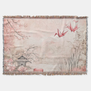 Pink Cherry Blossom Serenity Landscape (1) Throw Blanket