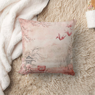 Pink Cherry Blossom Serenity Landscape (1) Throw Pillow