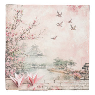Pink Cherry Blossom Serenity Landscape (2) Duvet Cover