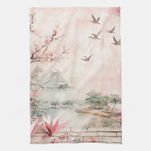 Pink Cherry Blossom Serenity Landscape (2) Kitchen Towel