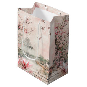 Pink Cherry Blossom Serenity Landscape (2) Medium Gift Bag
