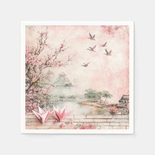 Pink Cherry Blossom Serenity Landscape  (2) Napkins