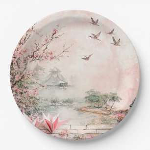 Pink Cherry Blossom Serenity Landscape  (2) Paper Plates