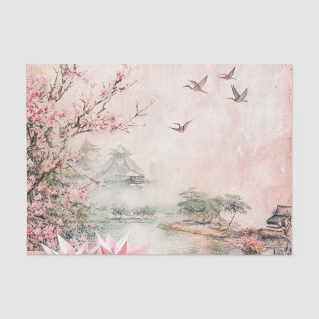 Pink Cherry Blossom Serenity Landscape  (2) Tissue Paper (Front)