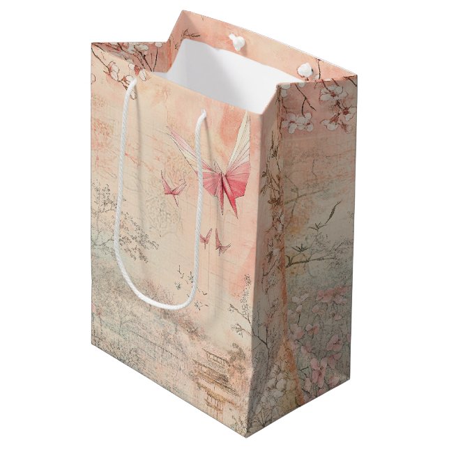 Pink Cherry Blossom Serenity Landscape  (3) Medium Gift Bag (Front Angled)