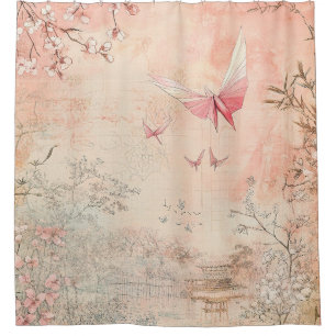 Pink Cherry Blossom Serenity Landscape (3) Shower Curtain