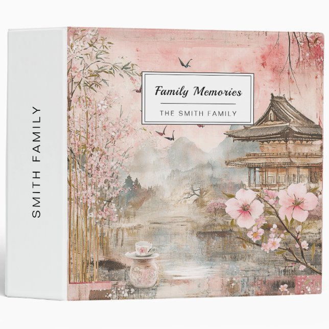 Pink Cherry Blossom Serenity Landscape  (4) 3 Ring Binder (Front/Spine)