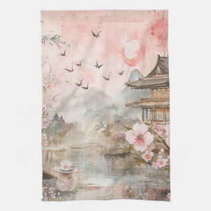 Pink Cherry Blossom Serenity Landscape (4) Kitchen Towel