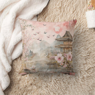 Pink Cherry Blossom Serenity Landscape (4) Throw Pillow
